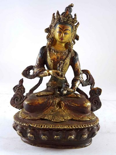 Handmade Statue Of Vajrasattva [partly Gold Plated], [painted Face], [antique Finishing]