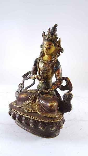 Handmade Statue Of Vajrasattva [partly Gold Plated], [painted Face], [antique Finishing]