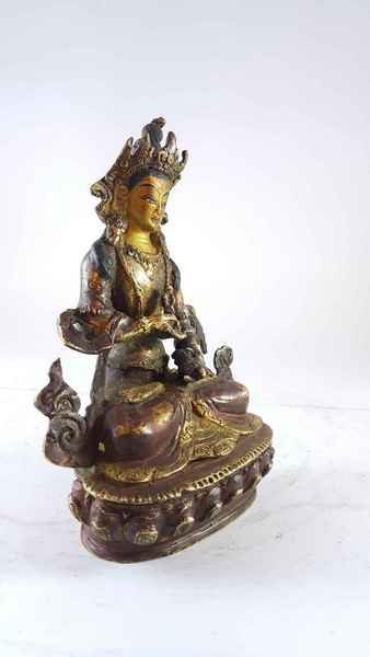 Handmade Statue Of Vajrasattva [partly Gold Plated], [painted Face], [antique Finishing]