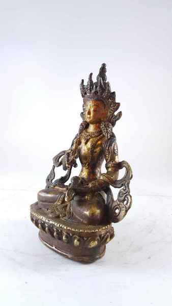 Handmade Statue Of Vajrasattva [partly Gold Plated], [painted Face], [antique Finishing]
