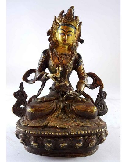 Handmade Statue Of Vajrasattva [partly Gold Plated], [painted Face], [antique Finishing]