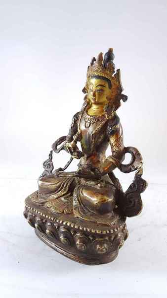 Handmade Statue Of Vajrasattva [partly Gold Plated], [painted Face], [antique Finishing]