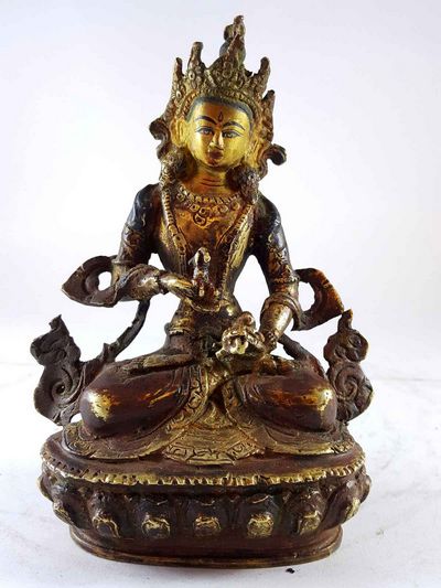 Handmade Statue Of Vajrasattva [partly Gold Plated], [painted Face], [antique Finishing]