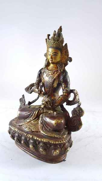 Handmade Statue Of Vajrasattva [partly Gold Plated], [painted Face], [antique Finishing]