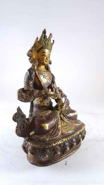 Handmade Statue Of Vajrasattva [partly Gold Plated], [painted Face], [antique Finishing]