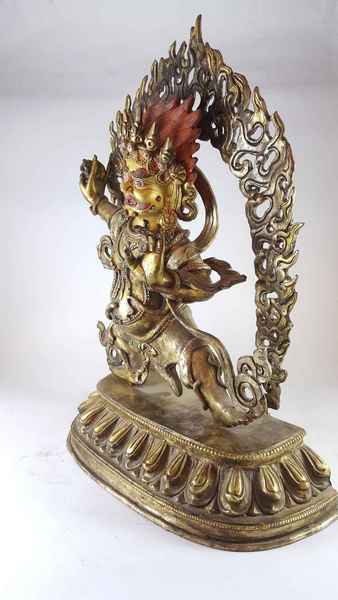 Statue Of Vajrapani [chana Dorje], [full Gold Plated], [painted Face], [antique Finishing], [sold]