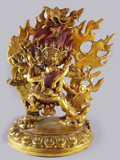 Unique Statue Of Hayagriva - Heruka [bhutanese Style], [full Gold Plated], [sold]