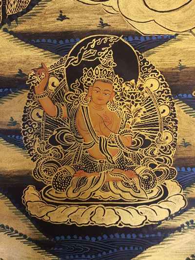 [lion Namtose Vaisravana Jambhala] Thangka [painting], [smoked Antique Finishing]