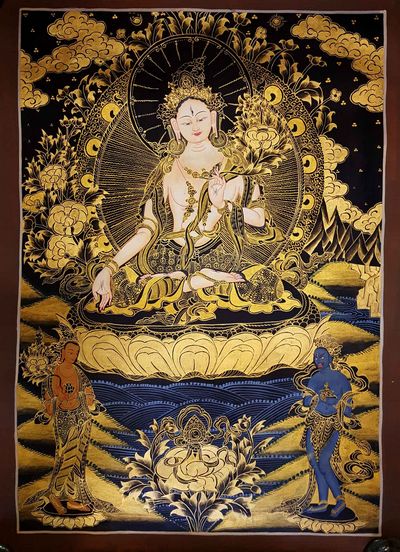 White Tara Thangka [painting], [smoked Antique Finishing], [sold]