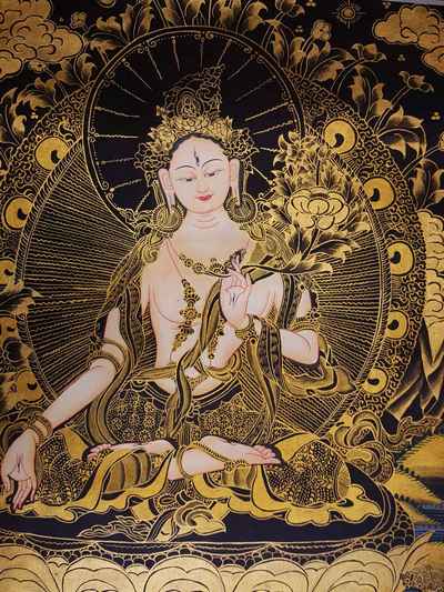 White Tara Thangka [painting], [smoked Antique Finishing], [sold]