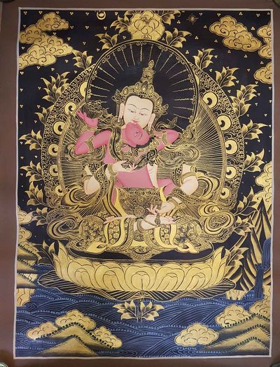 Vajrasattva With Consort, [shakti], Yab-yum Thangka [painting], [smoked Antique Finishing]