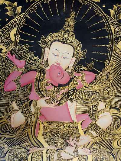 Vajrasattva With Consort, [shakti], Yab-yum Thangka [painting], [smoked Antique Finishing]