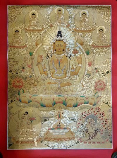Avalokiteshvara [sethi- Setang], [full Gold], [tibetan Style], [painting], [real Gold]