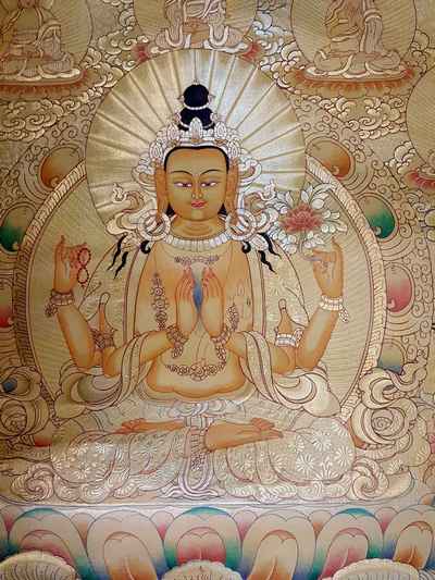 Avalokiteshvara [sethi- Setang], [full Gold], [tibetan Style], [painting], [real Gold]