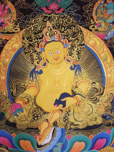 Buddhist Hand Painted Thangka Of Pancha Kuber [five Jambhala], [dzambhala], [tibetan Style], [painting]