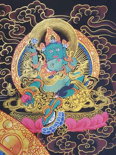 Buddhist Hand Painted Thangka Of Pancha Kuber [five Jambhala], [dzambhala], [tibetan Style], [painting]