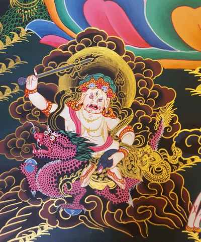 Buddhist Hand Painted Thangka Of Pancha Kuber [five Jambhala], [dzambhala], [tibetan Style], [painting]