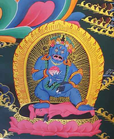 Buddhist Hand Painted Thangka Of Pancha Kuber [five Jambhala], [dzambhala], [tibetan Style], [painting]