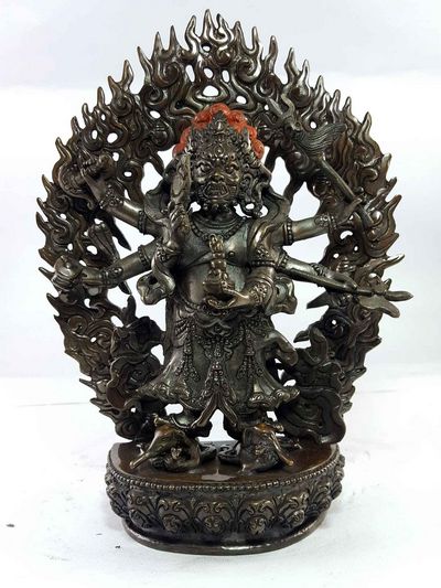 Statue Of White Mahakala Copper Oxidized