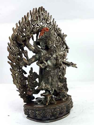 Statue Of White Mahakala Copper Oxidized