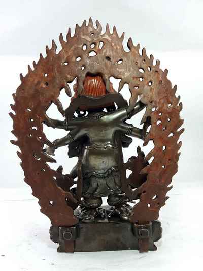 Statue Of White Mahakala Copper Oxidized