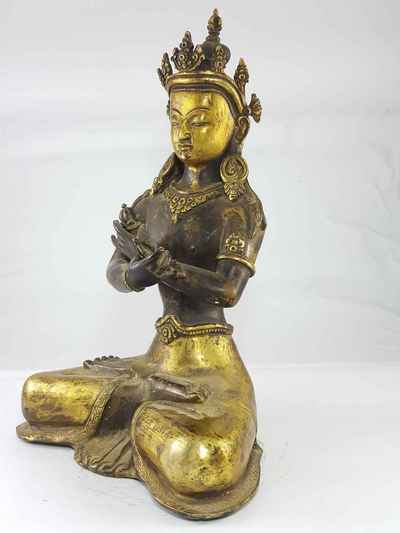 Vajradhara Statue Partly Gold Plated Oxidized [antique Finishing], [newari Style]