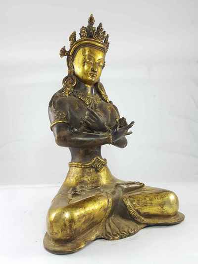Vajradhara Statue Partly Gold Plated Oxidized [antique Finishing], [newari Style]