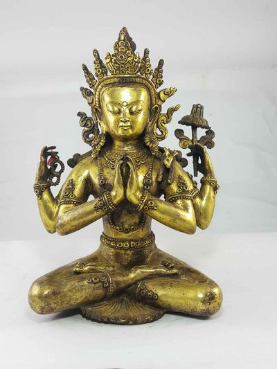 Chenrezig Statue Gull Gold Plated [antique Finishing], [newari Style], [sold]