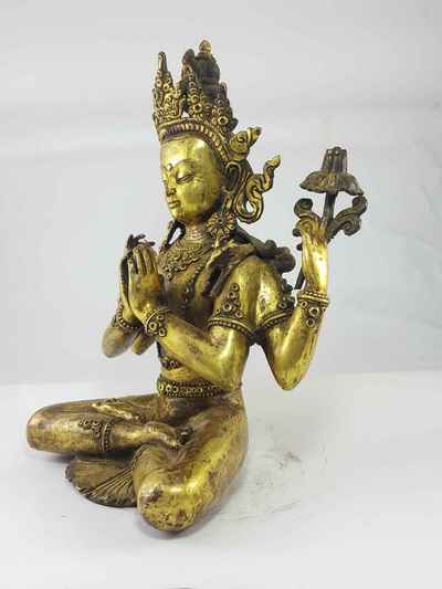 Chenrezig Statue Gull Gold Plated [antique Finishing], [newari Style], [sold]