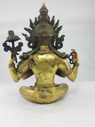 Chenrezig Statue Gull Gold Plated [antique Finishing], [newari Style], [sold]