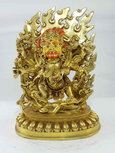 Black Mahakala Statue [full Gold Plated], [painted Face]