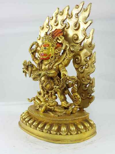 Black Mahakala Statue [full Gold Plated], [painted Face]