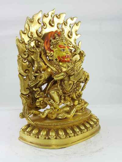 Black Mahakala Statue [full Gold Plated], [painted Face]