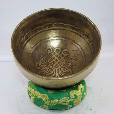 Bronze Hand Beaten Etched And Carved Bowls With Endless Knot At The Centre, [select Accessories]