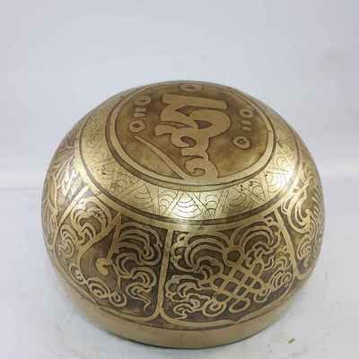 Bronze Hand Beaten Etched And Carved Bowls With Endless Knot At The Centre, [select Accessories]