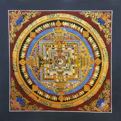 Dark Red Kalachakra Mandala Thangka [hand Painted], [thangka School]