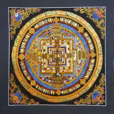 Black Kalachakra Mandala Thangka [hand Painted], [thangka School]