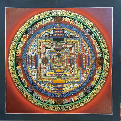 Red Kalachakra Mandala Thangka [hand Painted]