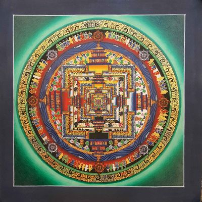 Green Kalachakra Mandala Thangka [hand Painted]