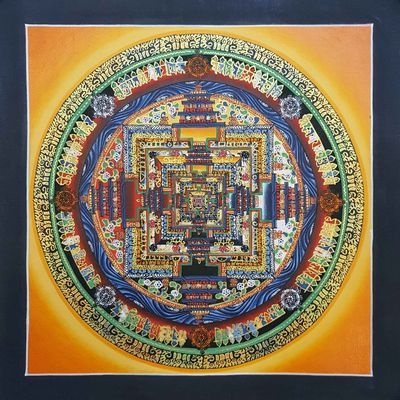 Yellow Kalachakra Mandala Thangka [hand Painted]