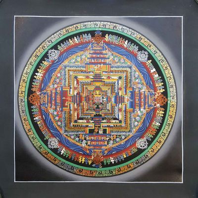 Grey Kalachakra Mandala Thangka [hand Painted]