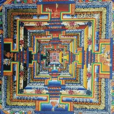 Grey Kalachakra Mandala Thangka [hand Painted]
