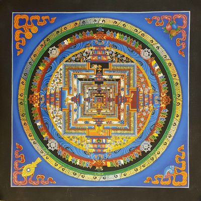 Blue [2]kalachakra Mandala Thangka [hand Painted], [real Gold]