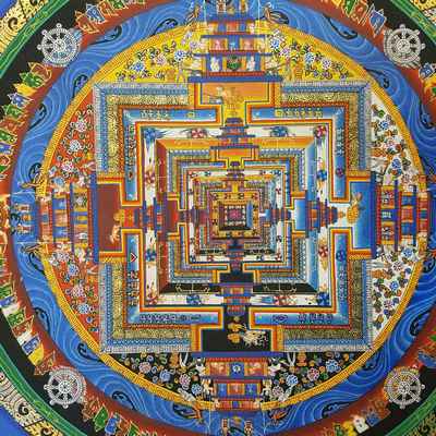 Blue [2]kalachakra Mandala Thangka [hand Painted], [real Gold]