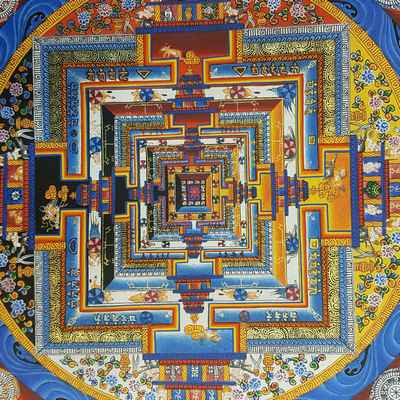 Blue Kalachakra Mandala Thangka [hand Painted], [real Gold]