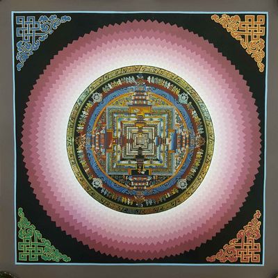 Pink Kalachakra Mandala Thangka With Shading [hand Painted], [real Gold]
