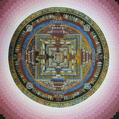 Pink Kalachakra Mandala Thangka With Shading [hand Painted], [real Gold]