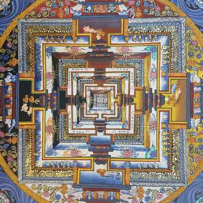 Aqua Color Kalachakra Mandala Thangka With Shading [hand Painted], [real Gold]