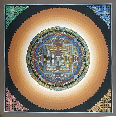 Orange Kalachakra Mandala Thangka With Shading [hand Painted], [real Gold]