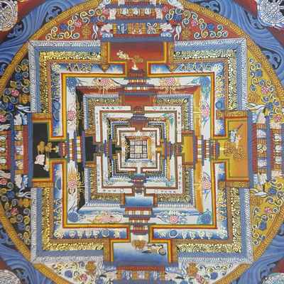 Blue Kalachakra Mandala Thangka With Shading [hand Painted], [real Gold]